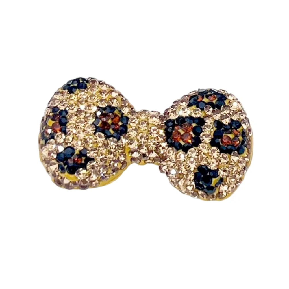 40 x 22mm DIY Phone Case Charms Rhinestones Leopard Print Bow Clay Phone Shell Decorations Accessory - Brown - 1