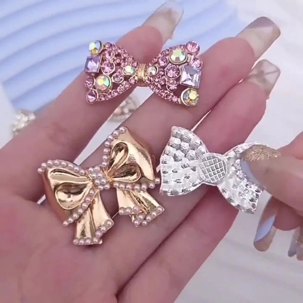 DIY Phone Case Charms Bow Decorations 3D Blinged Charms Accessory - Rhinestone / White - 7