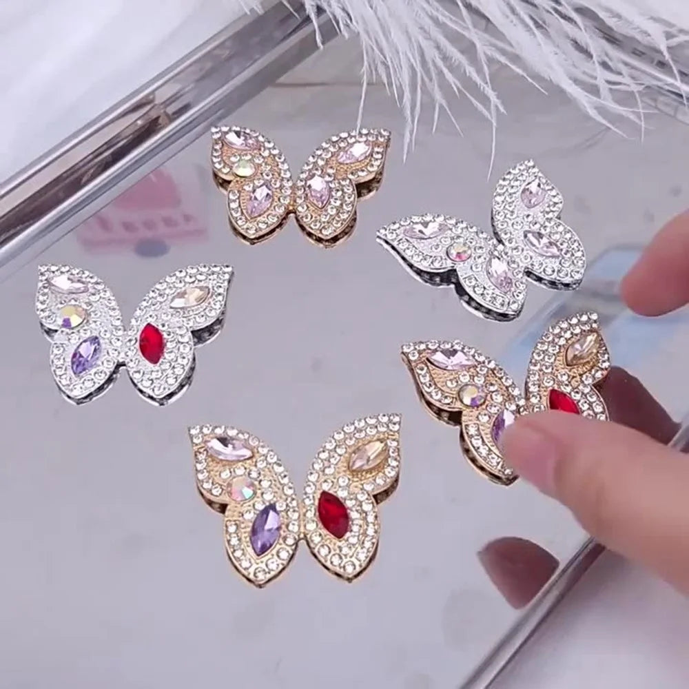 DIY Phone Case Charms Alloy Rhinestones Pearl Butterfly Decor Accessories - Gold / Pink - 4