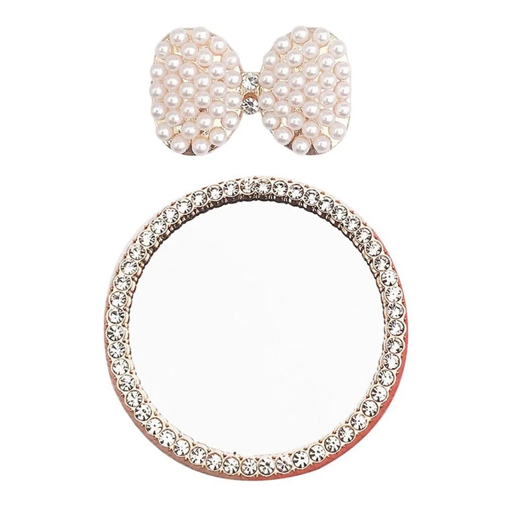 DIY Phone Case Charms Accessories Set Pearl Decor Bow + Rhinestone Round Mirror Handmade Craft - Gold - 1