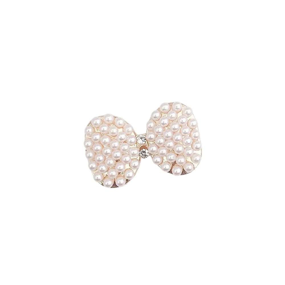 DIY Phone Case Charms Accessories Set Pearl Decor Bow + Rhinestone Round Mirror Handmade Craft - Gold - 2