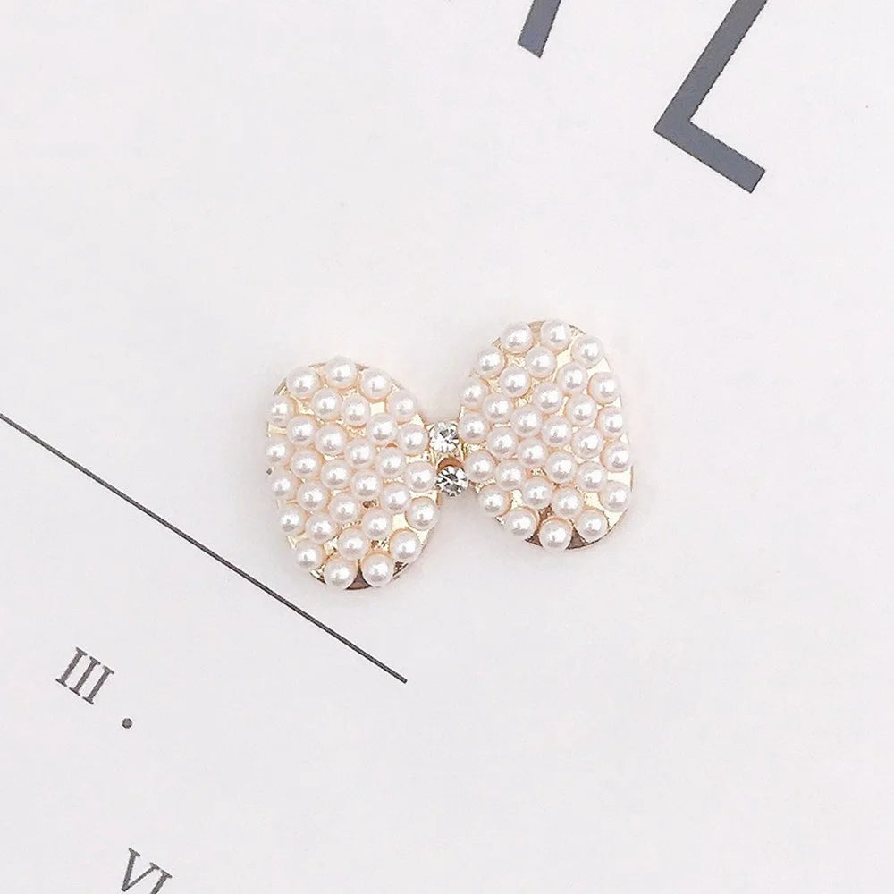 DIY Phone Case Charms Accessories Set Pearl Decor Bow + Rhinestone Round Mirror Handmade Craft - Gold - 4