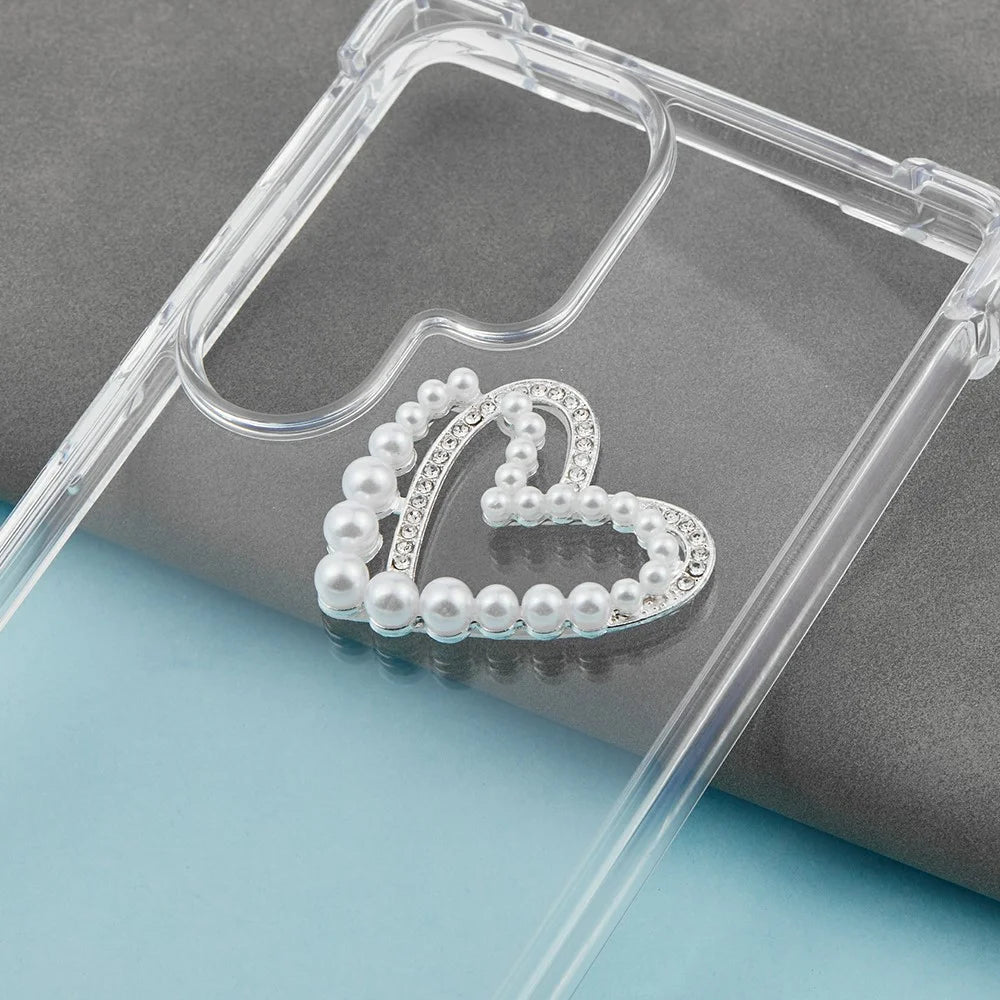 DIY Phone Case Charms Alloy Heart Shape Decoration with Rhinestone + Beaded Phone Shell Accessories - 3