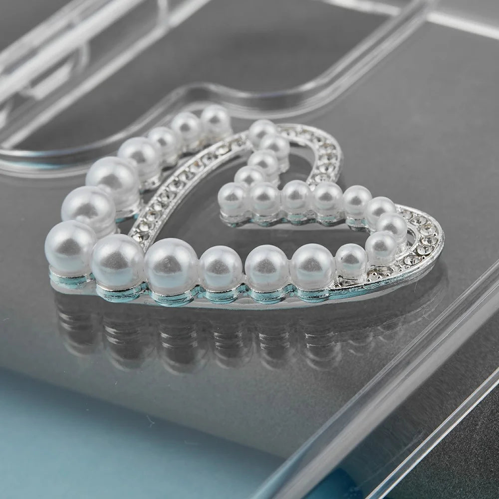 DIY Phone Case Charms Alloy Heart Shape Decoration with Rhinestone + Beaded Phone Shell Accessories - 4