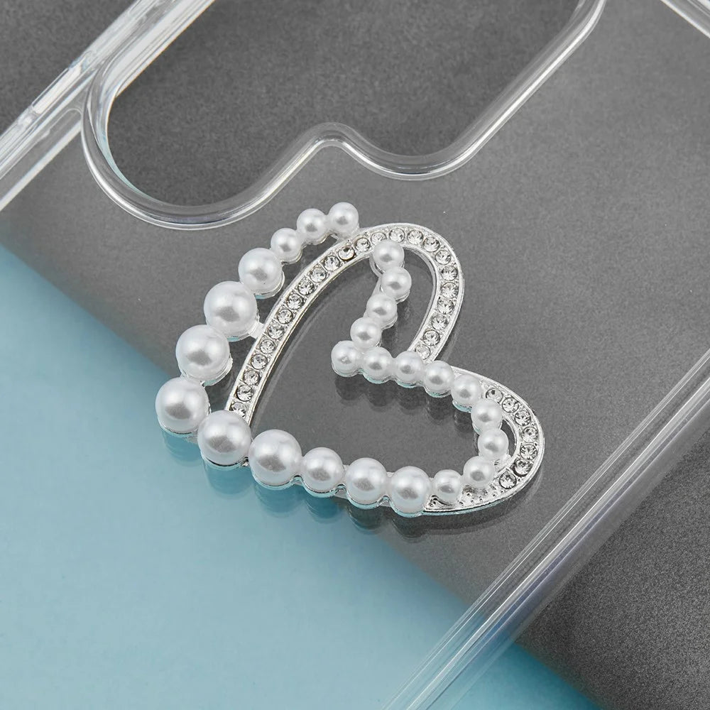 DIY Phone Case Charms Alloy Heart Shape Decoration with Rhinestone + Beaded Phone Shell Accessories - 5