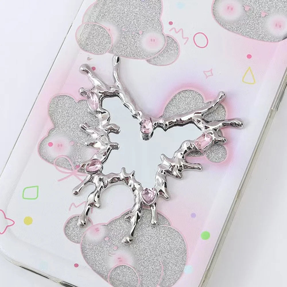 DIY Phone Case Charms Silver Plated Rhinestone Decor Butterfly Mirror Design Phone Shell Accessories - 2