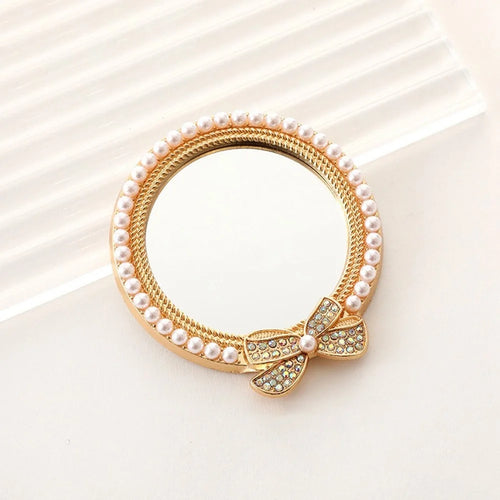 DIY Phone Case Charms Rhinestone Bow Beads Decor Round Mirror Design Phone Shell Accessories - Gold - 1