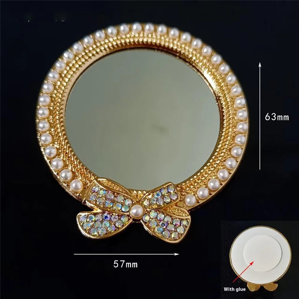 DIY Phone Case Charms Rhinestone Bow Beads Decor Round Mirror Design Phone Shell Accessories - Gold - 3