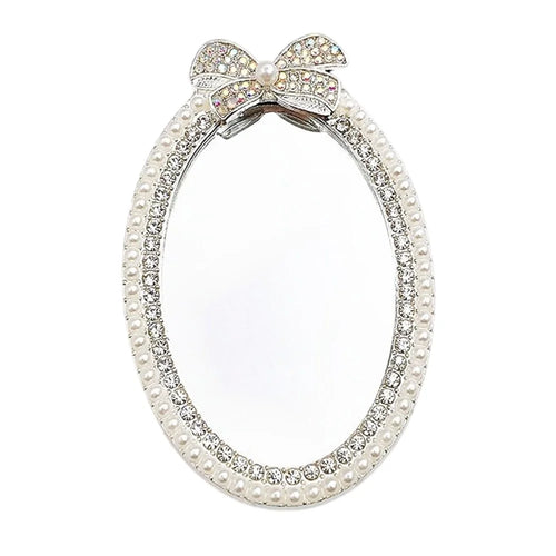 DIY Phone Case Charms Rhinestone Bow Beads Decor Oval Mirror Design Phone Shell Accessories - Silver - 1