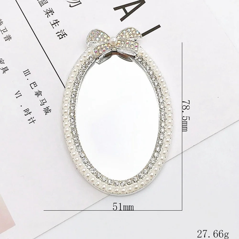 DIY Phone Case Charms Rhinestone Bow Beads Decor Oval Mirror Design Phone Shell Accessories - Silver - 3