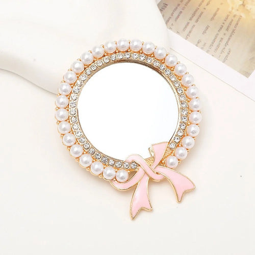 DIY Phone Case Charms Rhinestone Beads Ribbon Decor Round Mirror Design Phone Shell Accessories - Gold - 1