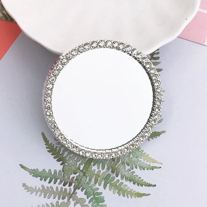 DIY Phone Case Charms Rhinestone Decor Round Mirror Design Phone Shell Accessories - Silver - 2