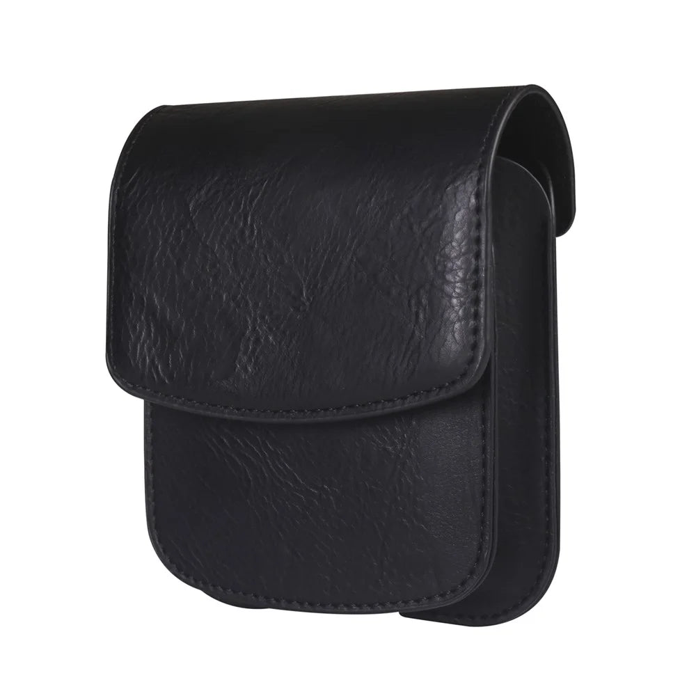 Dual Compartment PU Leather Waist Bag for Wireless Earbuds Folding Phones Carrying Pouch - Black - 2