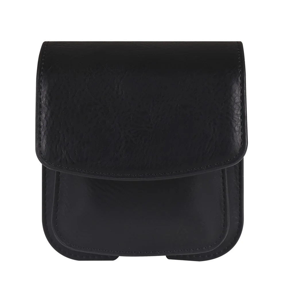Dual Compartment PU Leather Waist Bag for Wireless Earbuds Folding Phones Carrying Pouch - Black - 3