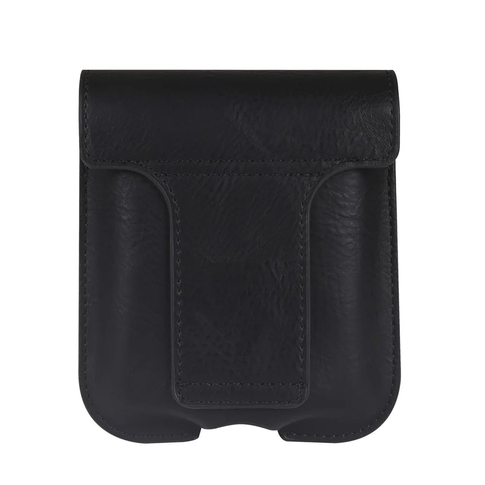 Dual Compartment PU Leather Waist Bag for Wireless Earbuds Folding Phones Carrying Pouch - Black - 4