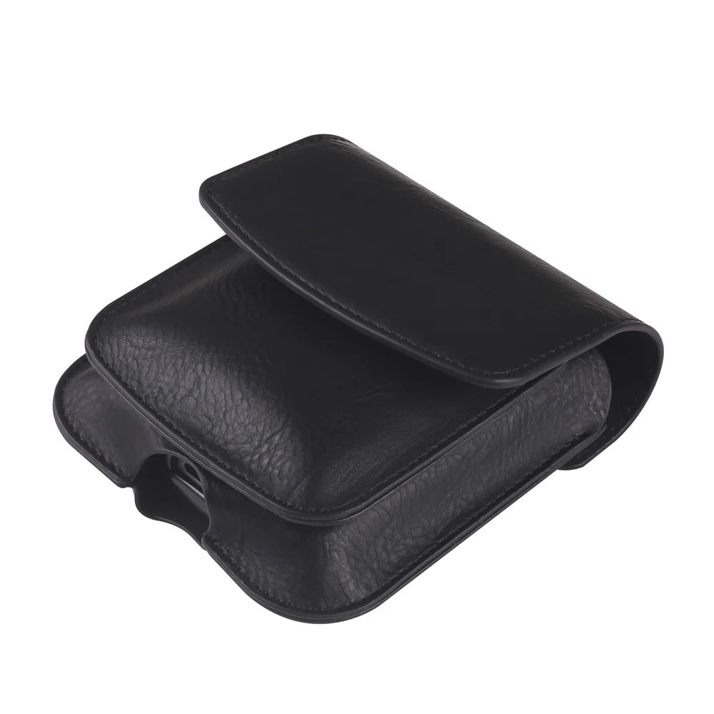 Dual Compartment PU Leather Waist Bag for Wireless Earbuds Folding Phones Carrying Pouch - Black - 7