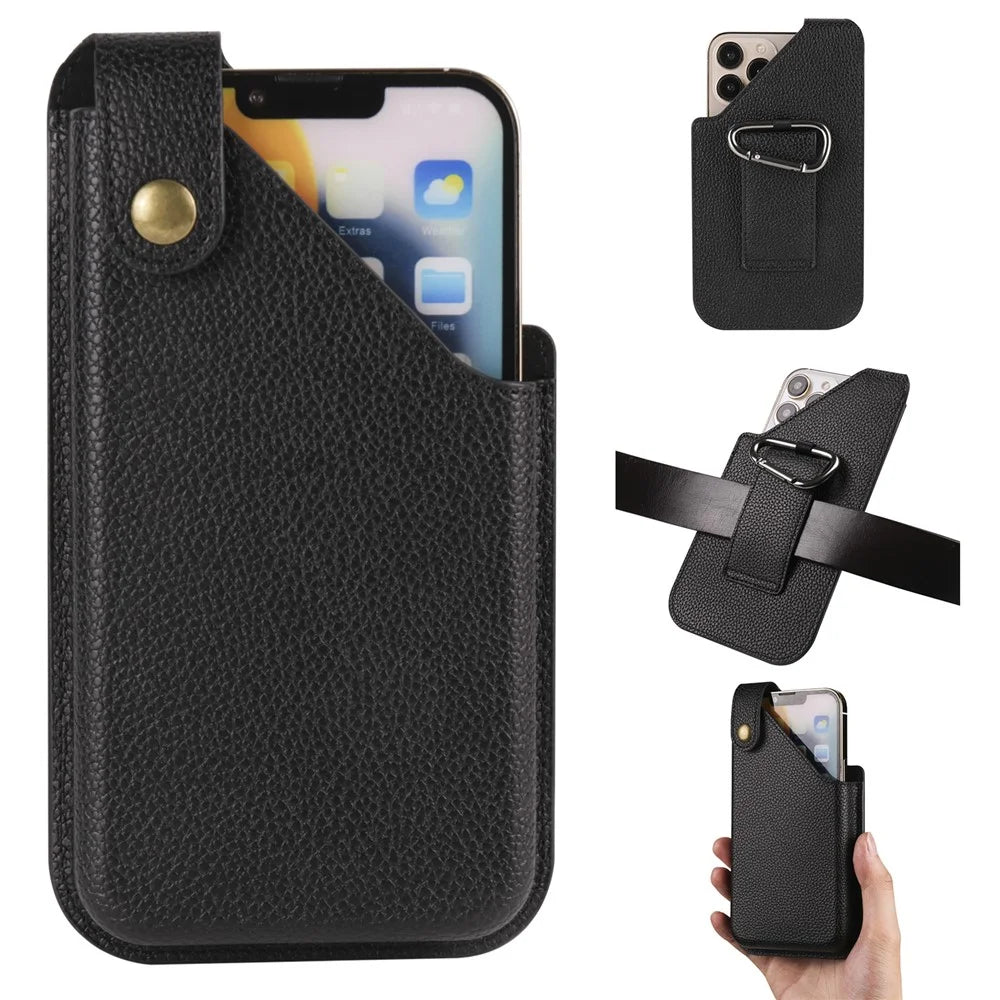 6.7 Inch Cellphone Carrying Pouch Litchi Texture PU Leather Vertical Waist Bag for Outdoor Travel - Black - 1