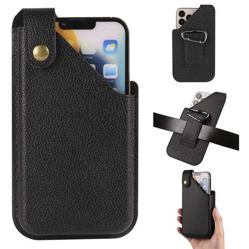 6.7 Inch Cellphone Carrying Pouch Litchi Texture PU Leather Vertical Waist Bag for Outdoor Travel - Black - 1