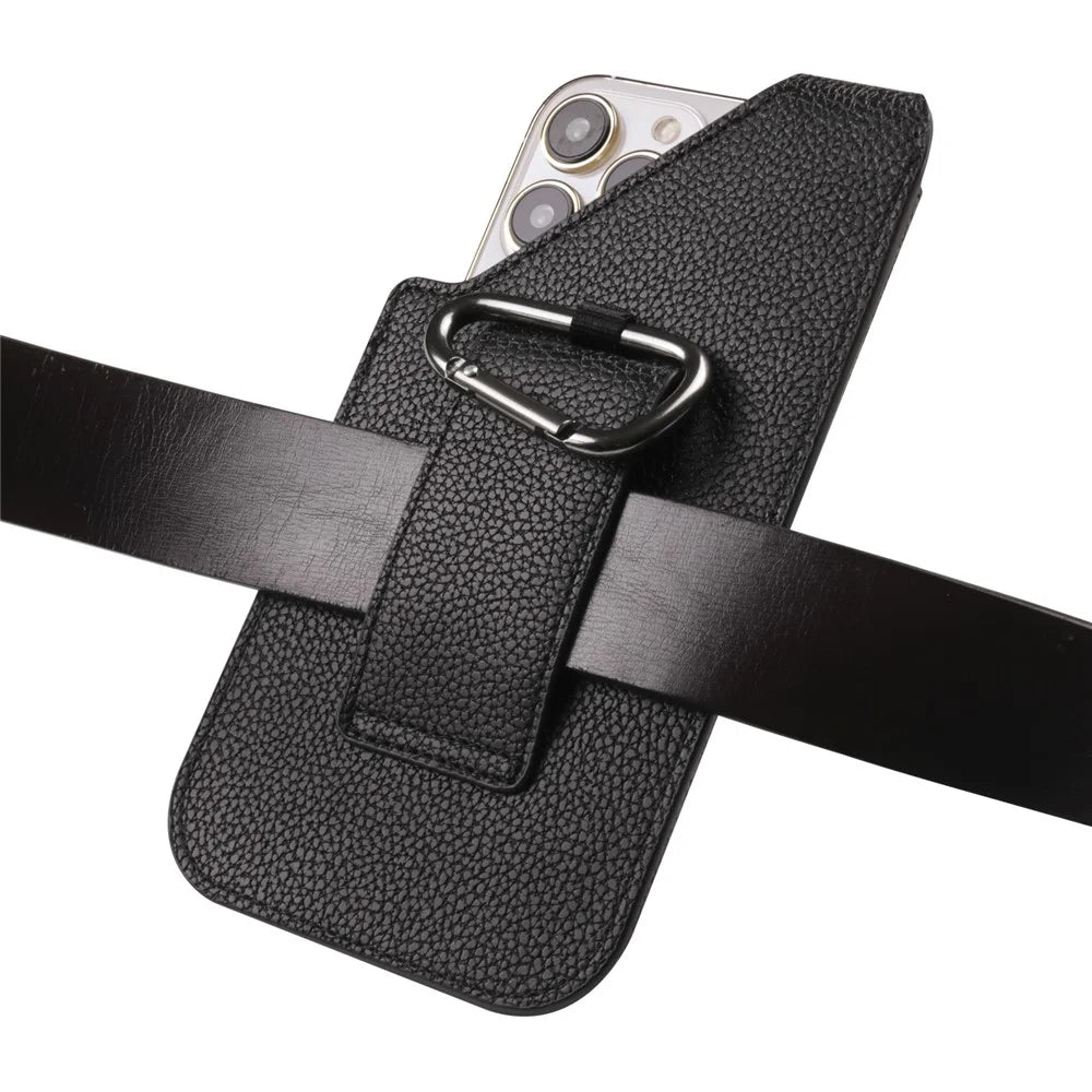 6.7 Inch Cellphone Carrying Pouch Litchi Texture PU Leather Vertical Waist Bag for Outdoor Travel - Black - 7