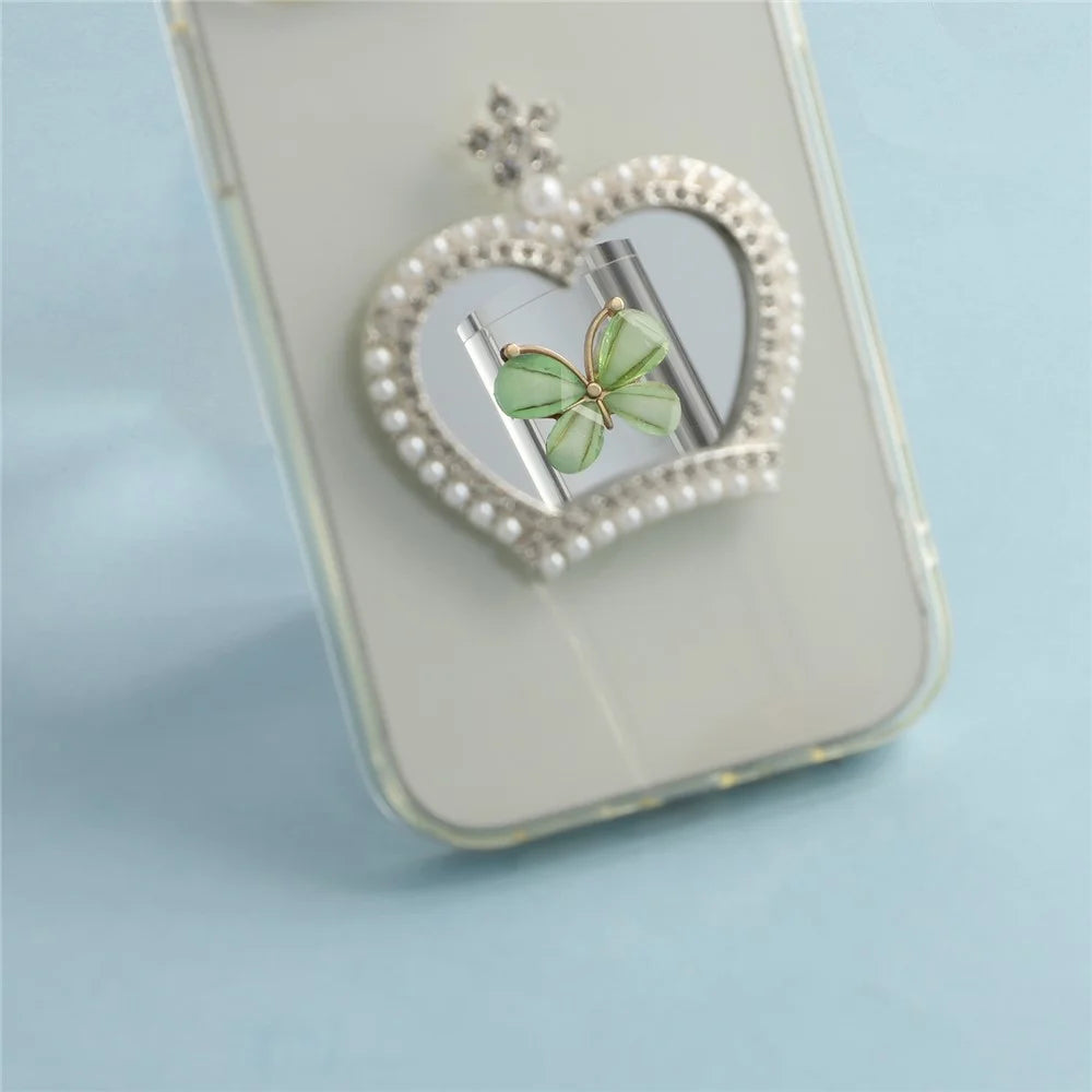 DIY Phone Case Accessory Crown Heart Bow Charm Alloy Rhinestone Decor with Glass Mirror - 3