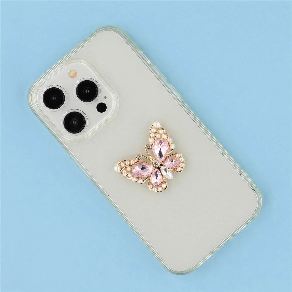 DIY Phone Case Accessory Large Butterfly Charm Alloy Rhinestone Decoration - Pink - 2