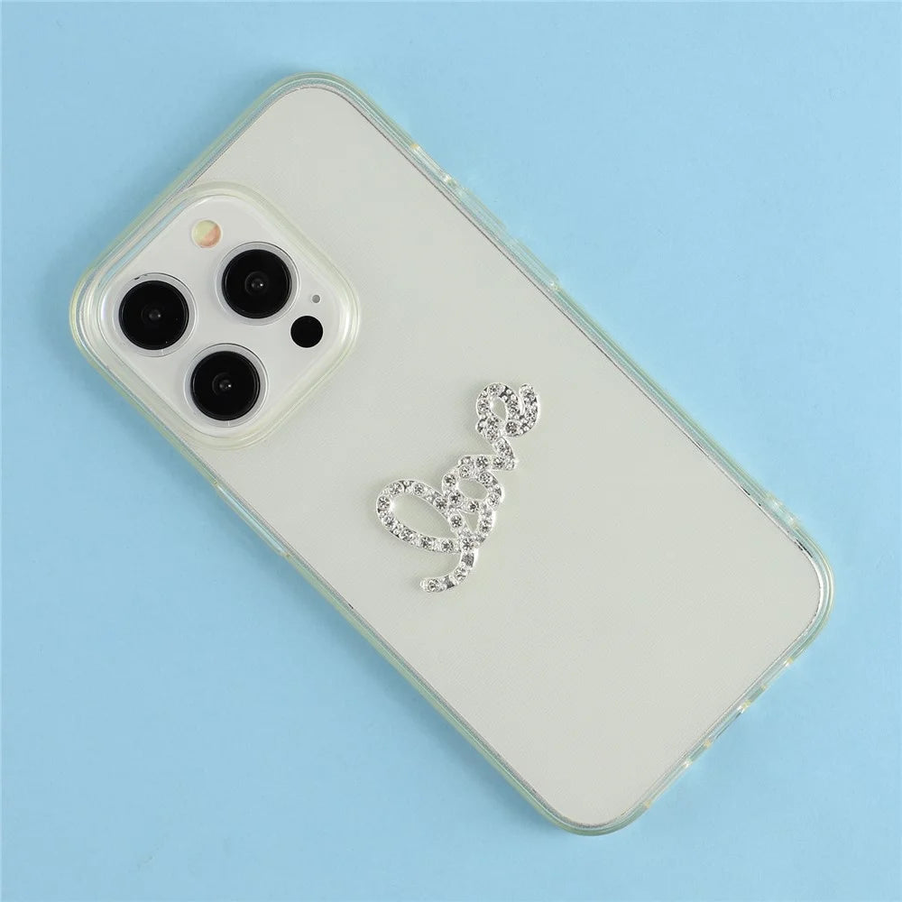 DIY Phone Case Accessories Love Design Alloy Rhinestone Decor - Silver - 2
