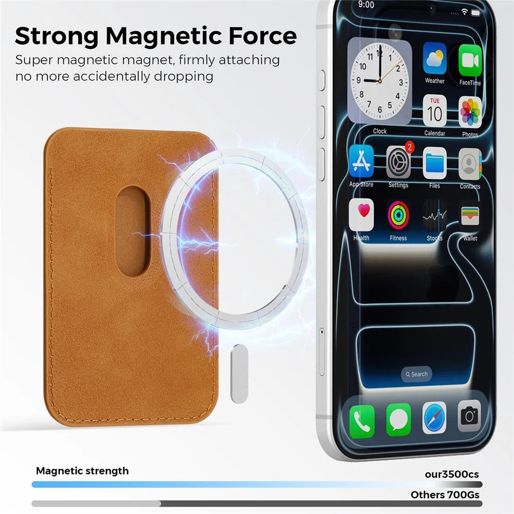 RFID Blocking Card Holder Strong Magnetic Attachment Cell Phone Back Card Bag - Brown - 2