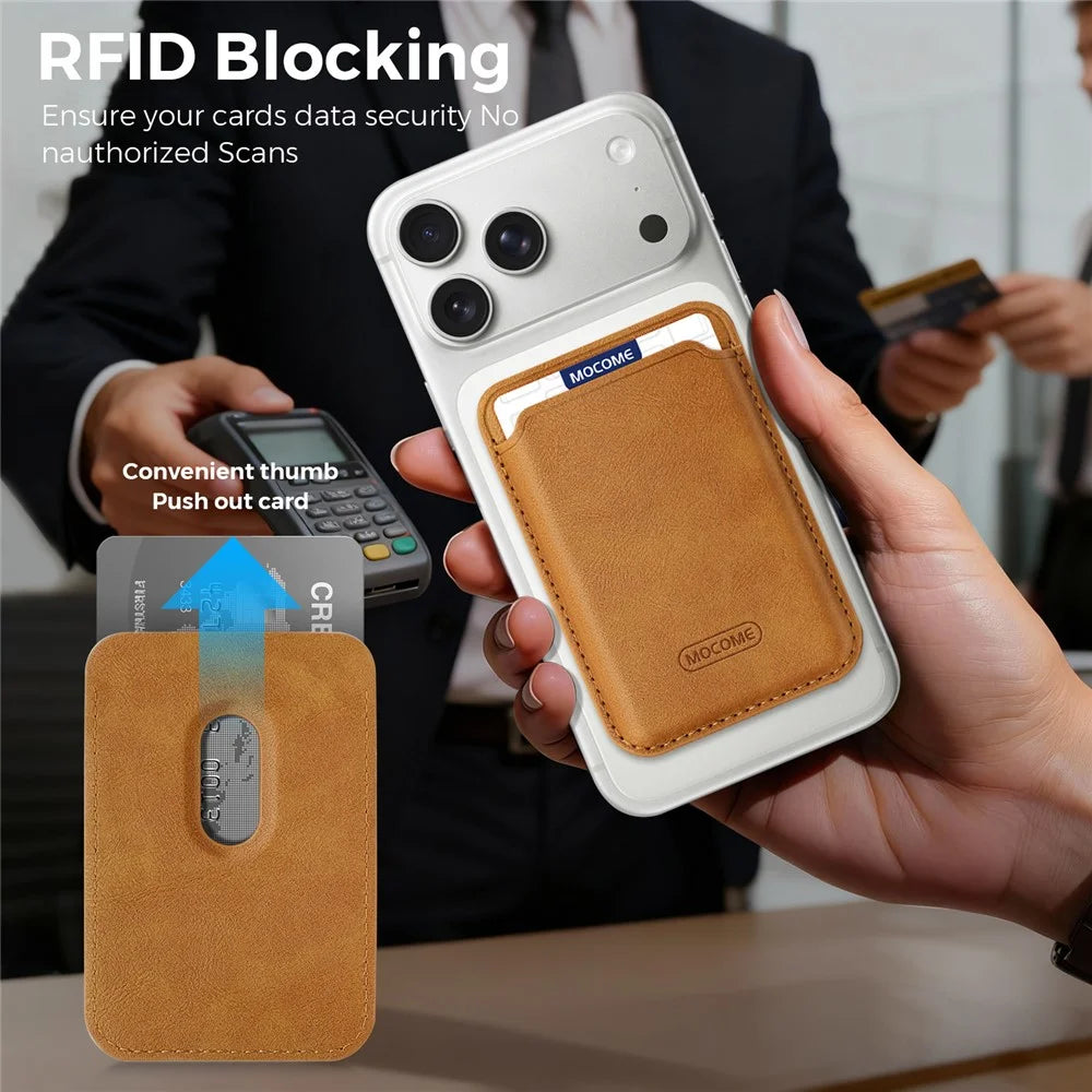 RFID Blocking Card Holder Strong Magnetic Attachment Cell Phone Back Card Bag - Brown - 3