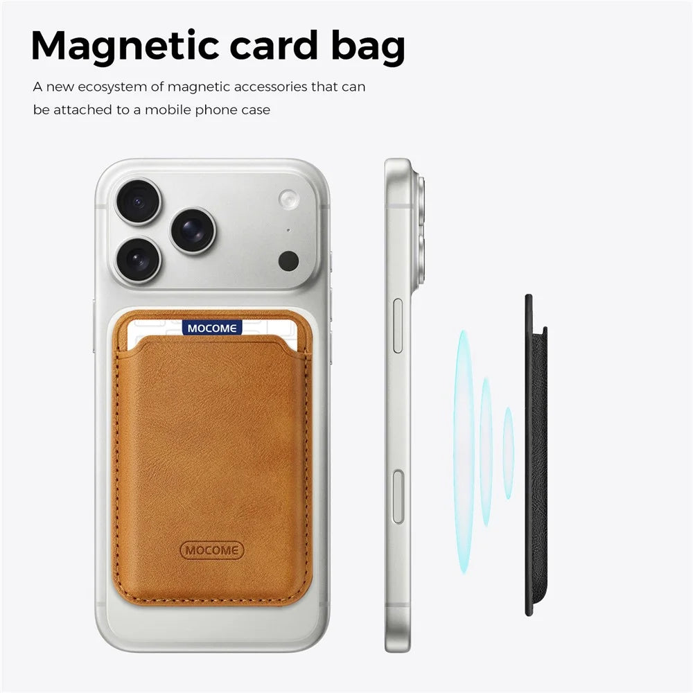 RFID Blocking Card Holder Strong Magnetic Attachment Cell Phone Back Card Bag - Brown - 4