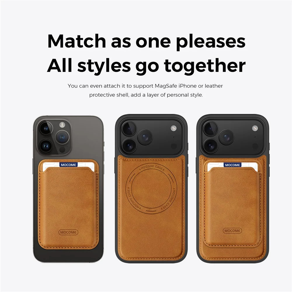 RFID Blocking Card Holder Strong Magnetic Attachment Cell Phone Back Card Bag - Brown - 5
