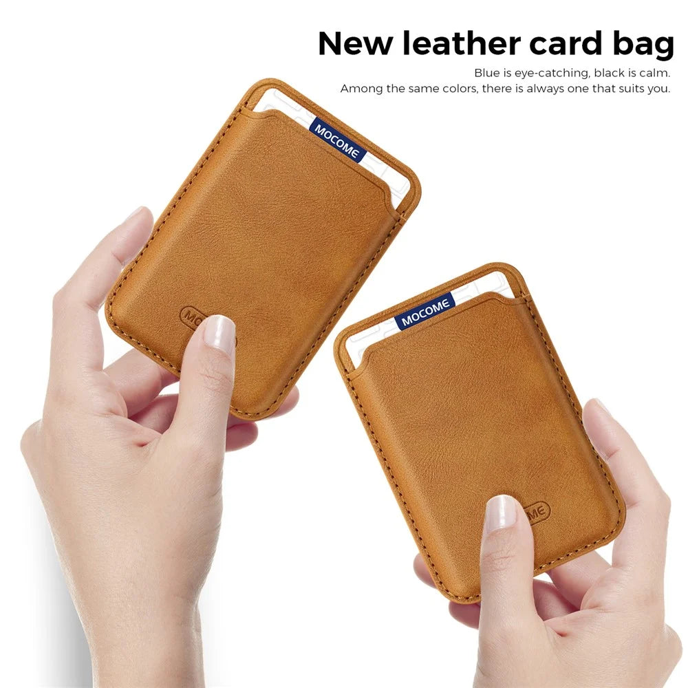 RFID Blocking Card Holder Strong Magnetic Attachment Cell Phone Back Card Bag - Brown - 6