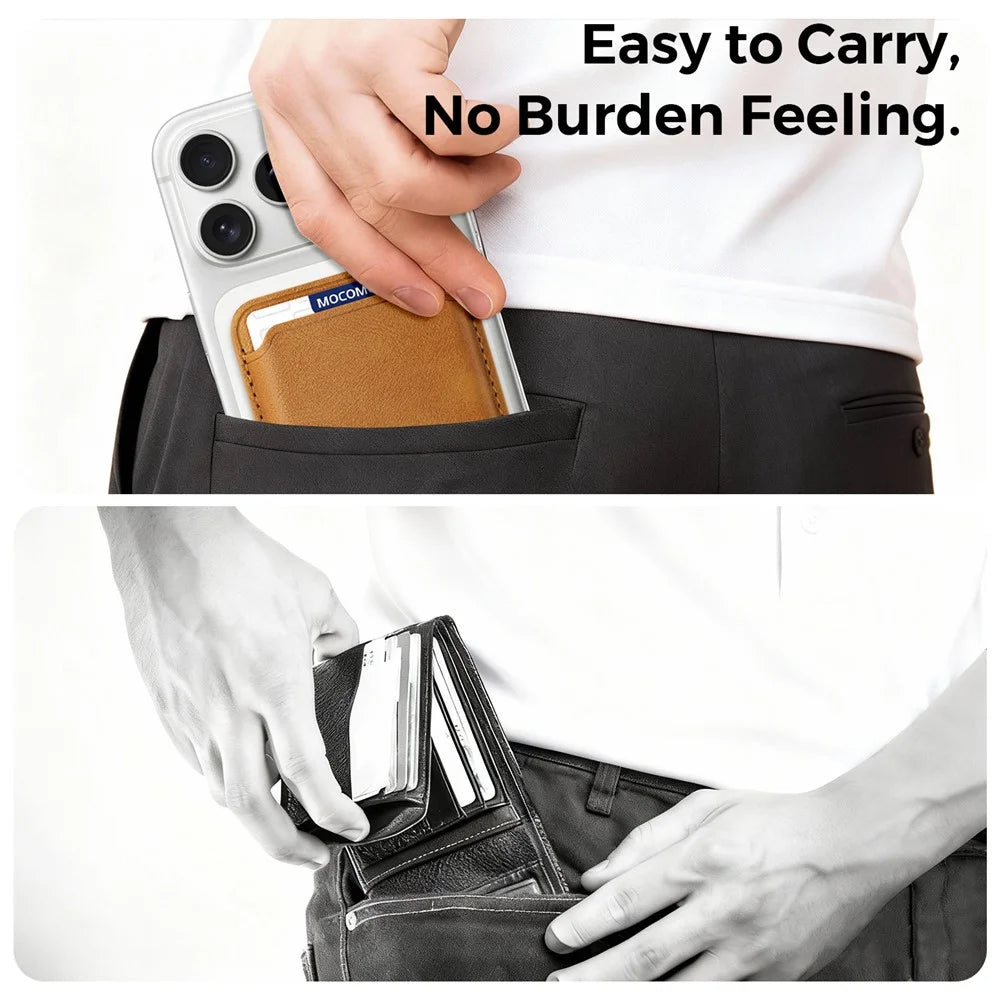 RFID Blocking Card Holder Strong Magnetic Attachment Cell Phone Back Card Bag - Brown - 7
