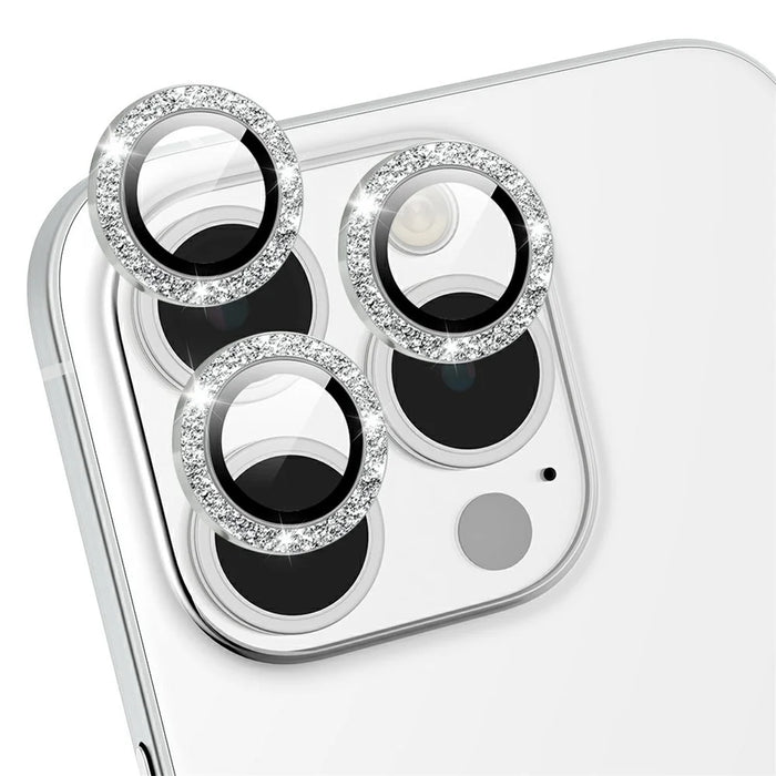 For iPhone 14 Pro / 14 Pro Max Camera Lens Protector Glitter Decor Metal Frame Lens Film with Installation Tool - 1