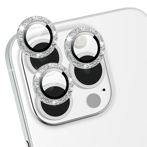 For iPhone 15 Pro / 15 Pro Max Camera Lens Protector Glitter Decor Metal Frame Lens Film with Installation Tool - 1
