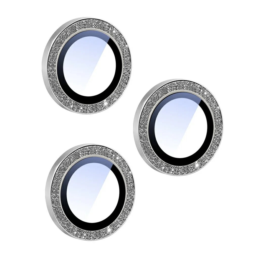 For iPhone 15 Pro / 15 Pro Max Camera Lens Protector Glitter Decor Metal Frame Lens Film with Installation Tool - 2
