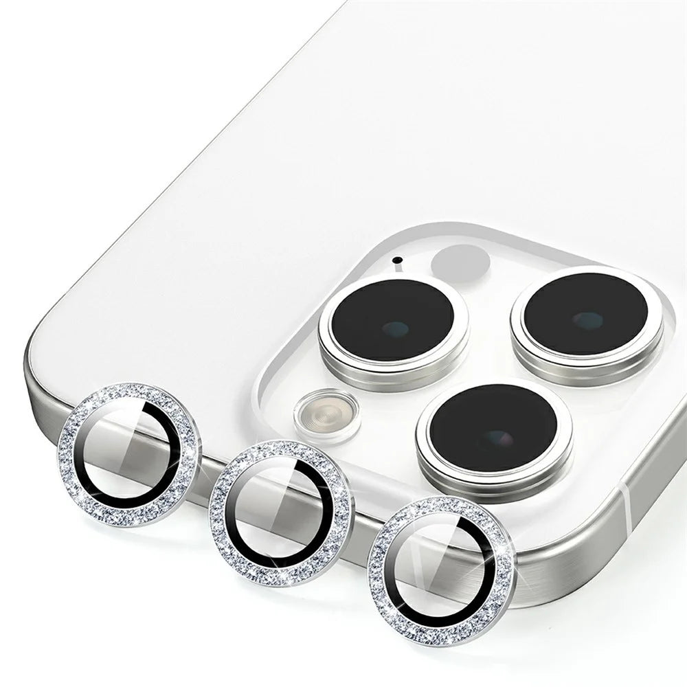 For iPhone 15 Pro / 15 Pro Max Camera Lens Protector Glitter Decor Metal Frame Lens Film with Installation Tool - 4