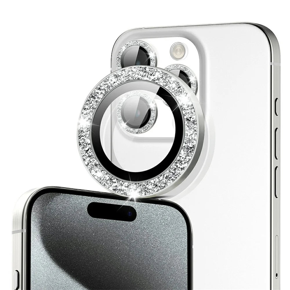 For iPhone 16 Pro / 16 Pro Max Camera Lens Protector Glitter Decor Metal Frame Lens Film with Installation Tool - 3