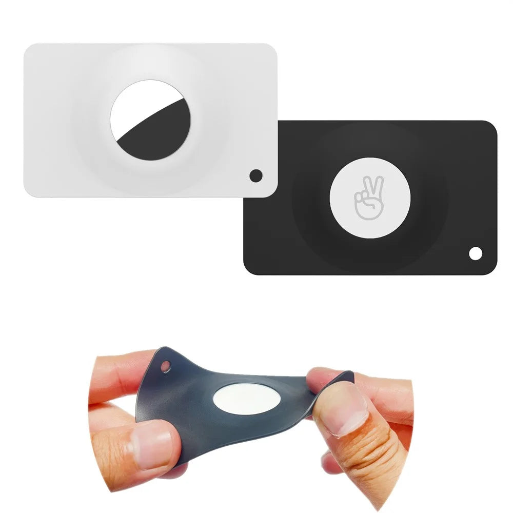 For AirTag Silicone Case Smart Tracker Protector Ultra-Thin Card Style with Hanging Hook - Black - 2