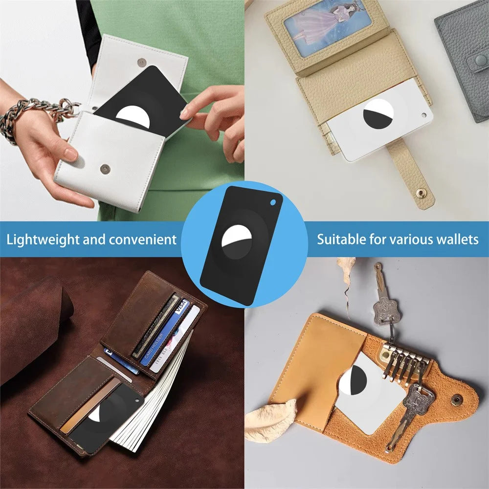 For AirTag Silicone Case Smart Tracker Protector Ultra-Thin Card Style with Hanging Hook - Black - 4