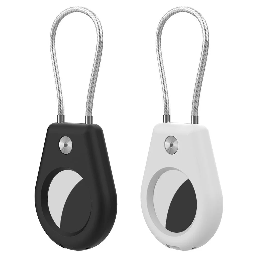 AT-43 2Pcs For AirTag Case Semi-Enclosed Smart Locator Protective Cover with Steel Wire - Black+White - 1