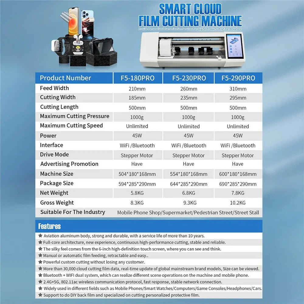 F5-180PRO 11 Inch BT + WiFi Dual System Automatic Film Feeding Cutting Machine for Mobile Phones - EU Plug - 7