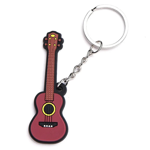 Stainless Steel Keychain with PVC Soft Charm Musical Instrument Design Key Chain for Car Keys Purse Bag - Ukulele - 1