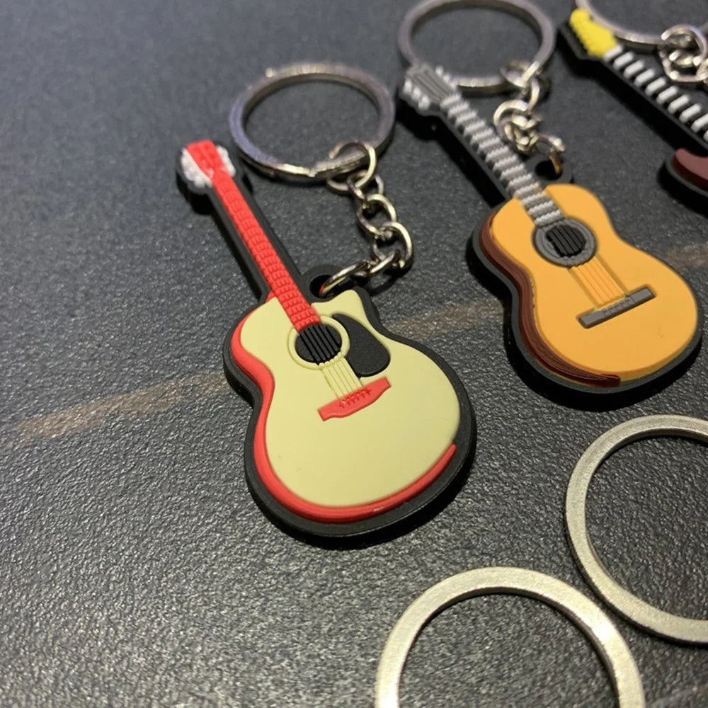 Stainless Steel Keychain with PVC Soft Charm Musical Instrument Design Key Chain for Car Keys Purse Bag - Ukulele - 2