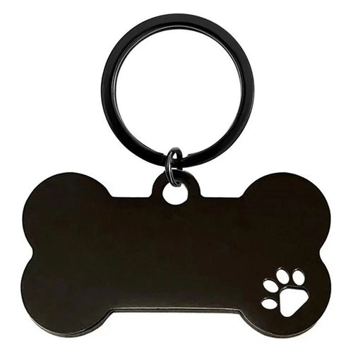 Dog Bone Shape Metal Keychain with Hollow Paw Pattern Engraved Key Ring - Black - 1