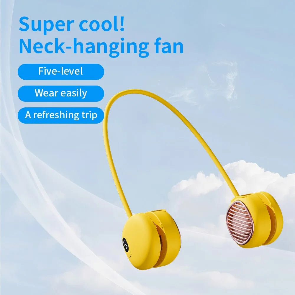 L21 Neck Mounted Fan Portable Hands-Free Cooling Fan with 5 Speed Adjustable - Yellow - 3