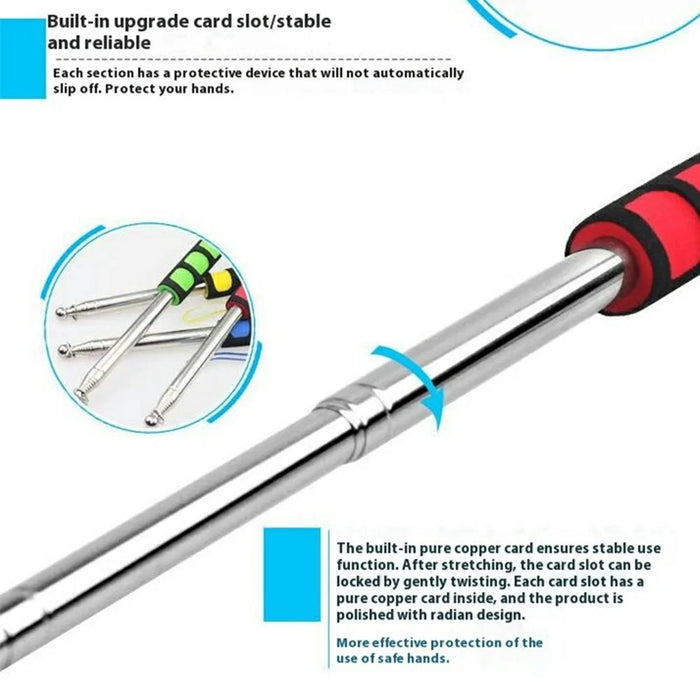 140cm Stainless Steel Telescopic Flagpole Portable Handheld Teaching Stick Extendable Guide Flag Pole with Foam Grip - Red - 3
