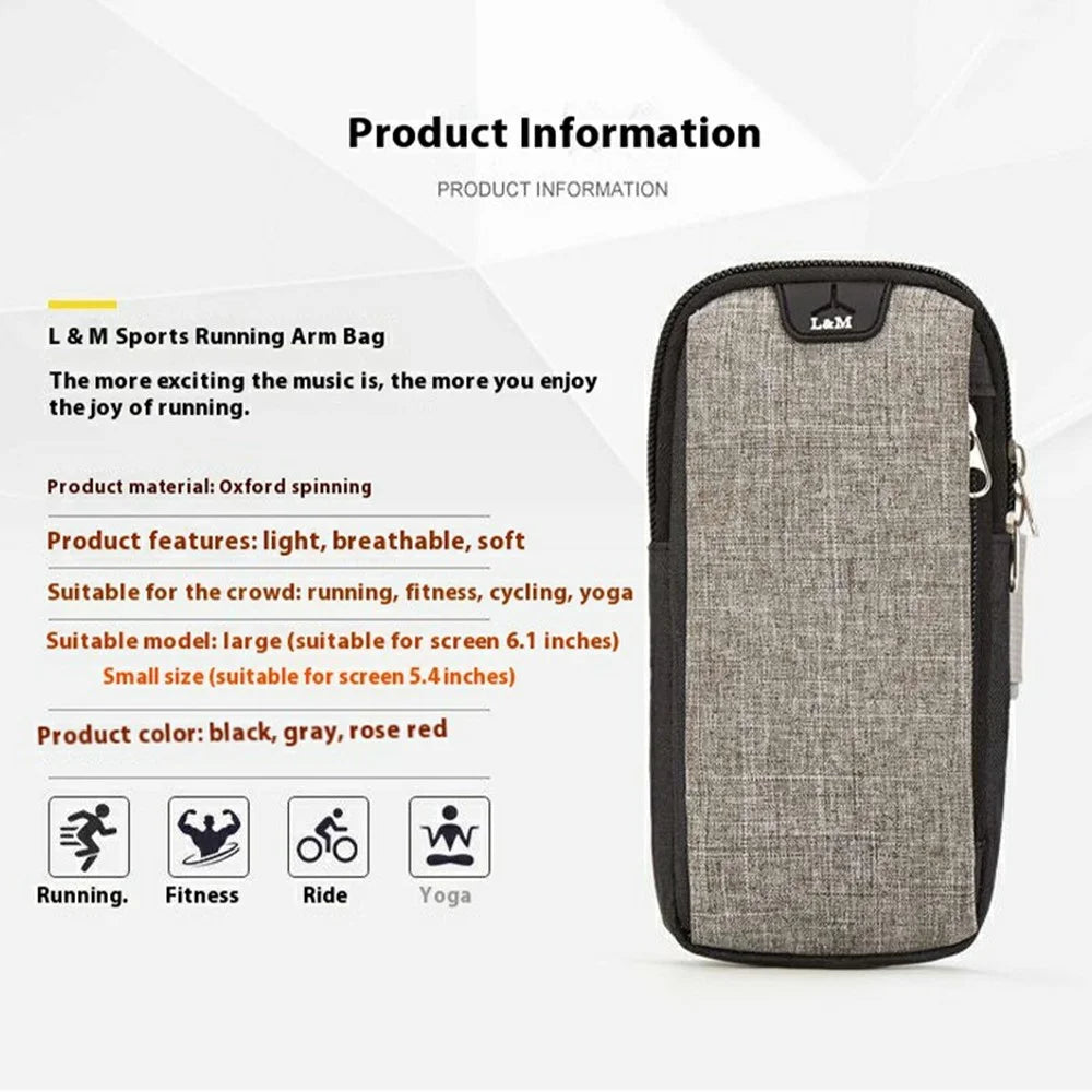 L&M X3009 Regular Size Outdoor Sports Phone Storage Armband Bag with Earphone Hole for Running Cycling - Grey - 2