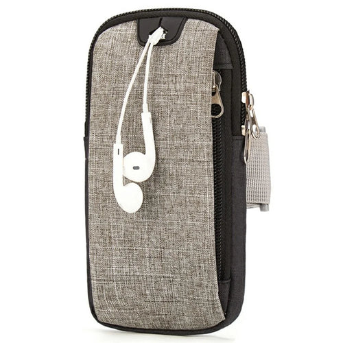 L&M X3009 Extended Size Outdoor Sports Phone Storage Armband Bag with Earphone Hole for Running Cycling - Grey - 1