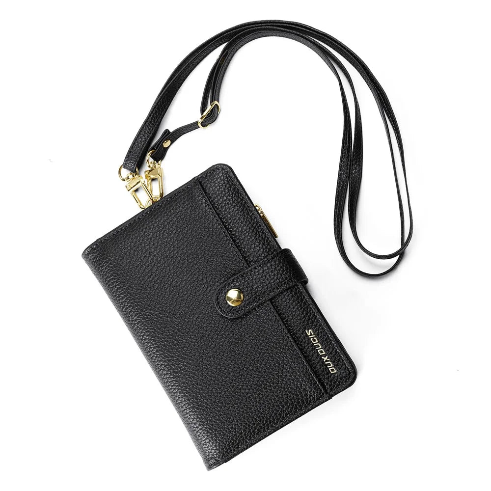 DUX DUCIS Wallet Multi Card Passport Holder with Lanyard PU Leather RFID Blocking Travel Organizer - Black - 1