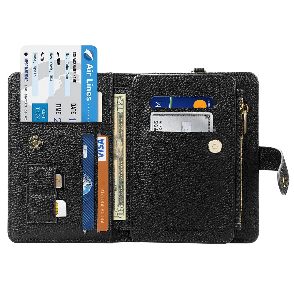 DUX DUCIS Wallet Multi Card Passport Holder with Lanyard PU Leather RFID Blocking Travel Organizer - Black - 2